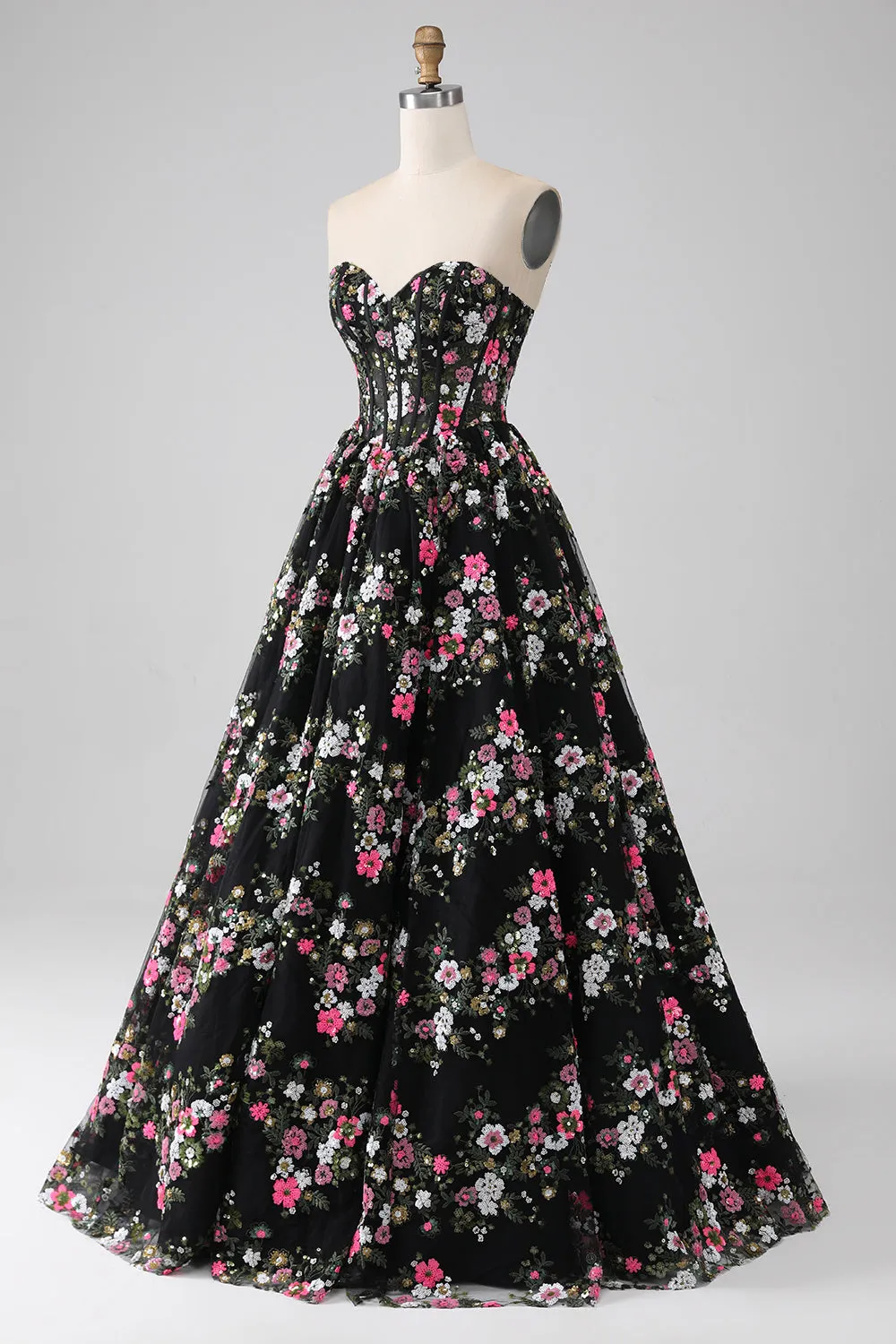 Black Princess Strapless Corset Long Prom Dress with Embroidery sold by Wedtrend product image thumbnail 2