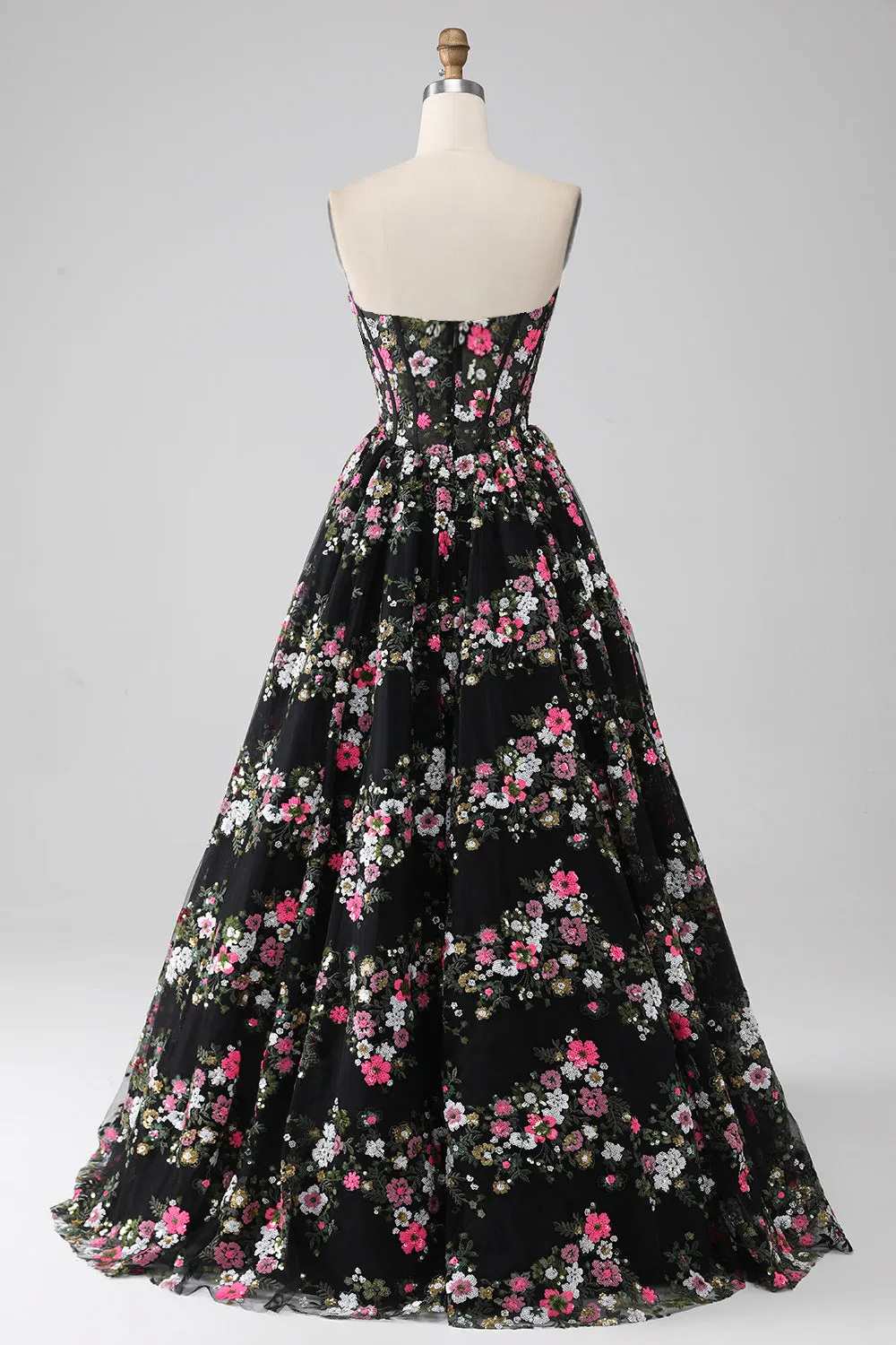 Black Princess Strapless Corset Long Prom Dress with Embroidery sold by Wedtrend product image thumbnail 3