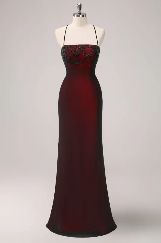 Sheath Spaghetti Straps Lace Up Back Long Bridesmaid Dress with Beading made by Wedtrend