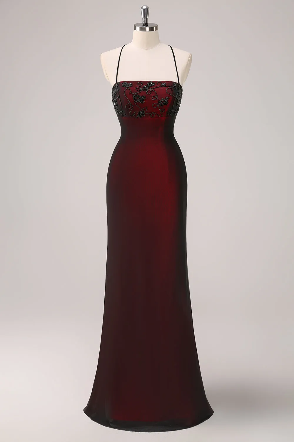 Sheath Spaghetti Straps Lace Up Back Long Bridesmaid Dress with Beading sold by Wedtrend