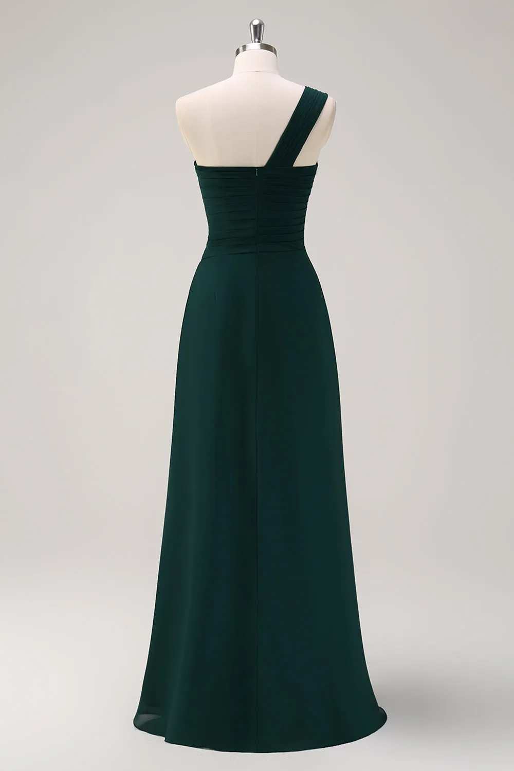 Dark Green A Line One Shoulder Chiffon Pleated Long Bridesmaid Dress sold by Wedtrend product image thumbnail 2