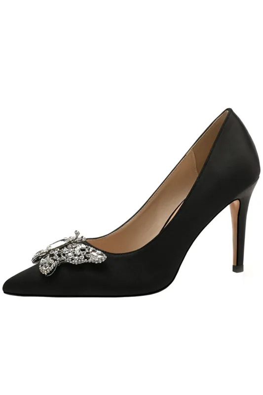 Black Rhinestone Butterfly Pointed High Heels sold by Wedtrend