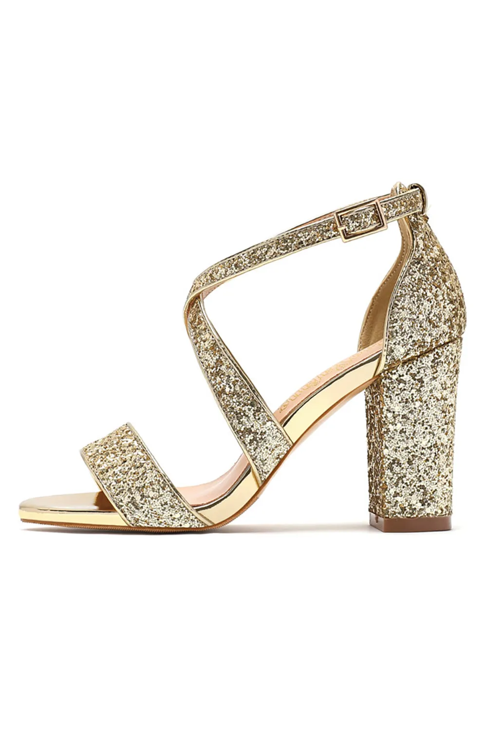 Golden High Heel Sandal Ankle Strap sold by Wedtrend product image thumbnail 2