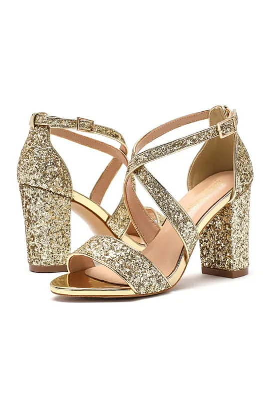 Golden High Heel Sandal Ankle Strap made by Wedtrend