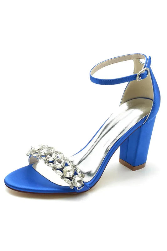 Royal Blue Rhinestone Ankle Straps Prom Sandals made by Wedtrend