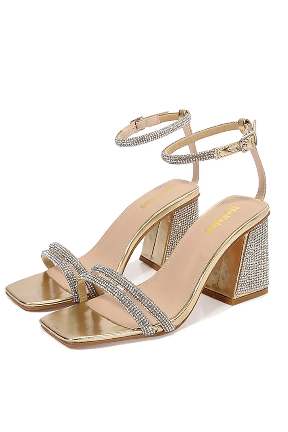 Black Stripes High Heels Thick Heels Square Head Open Toe sold by Wedtrend product image thumbnail 4