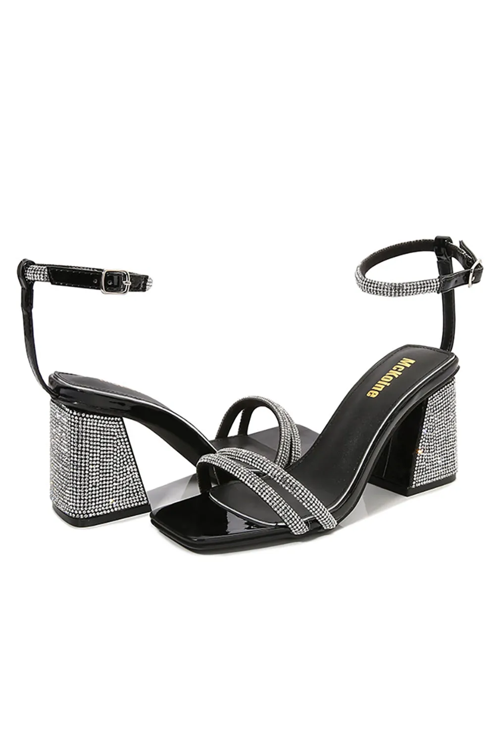 Black Stripes High Heels Thick Heels Square Head Open Toe sold by Wedtrend product image thumbnail 2