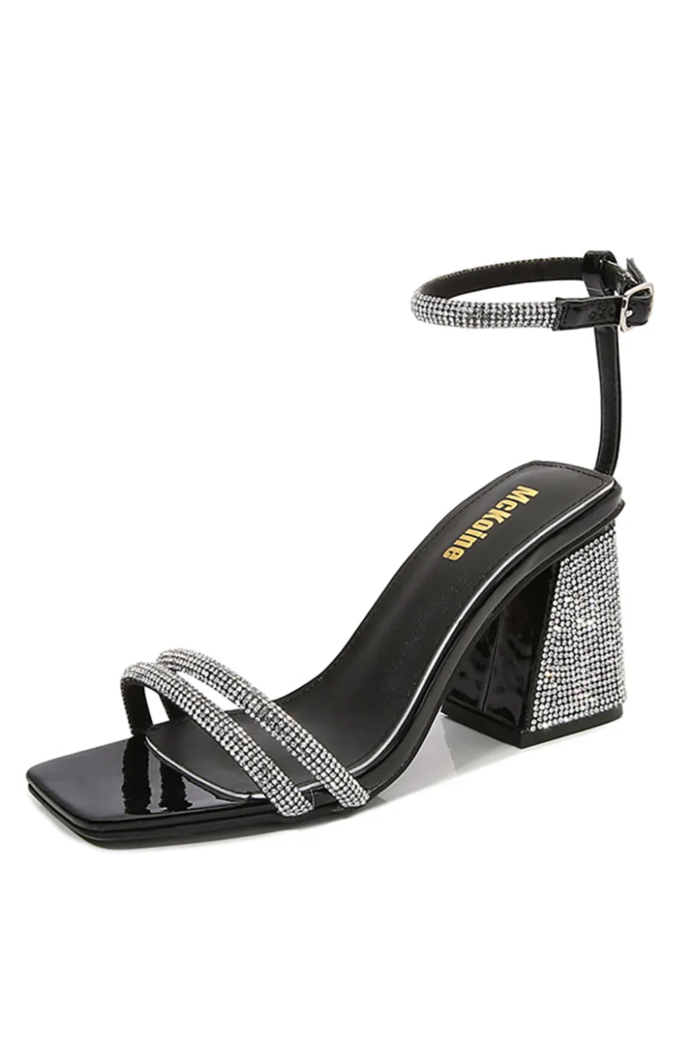 Black Stripes High Heels Thick Heels Square Head Open Toe sold by Wedtrend product image thumbnail 3