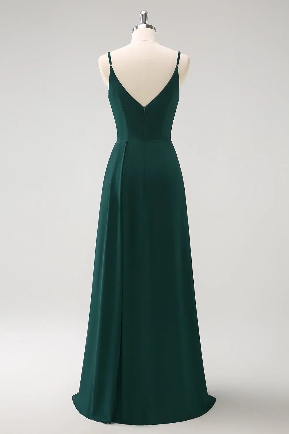 Dark Green A Line Spaghetti Straps Floor Length Chiffon Bridesmaid Dress with Slit sold by Wedtrend product image thumbnail 2