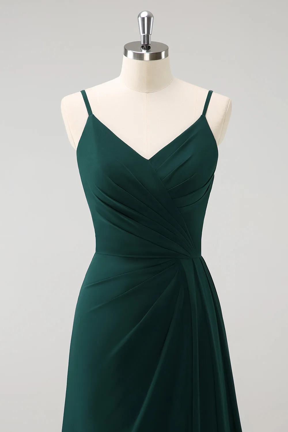 Dark Green A Line Spaghetti Straps Floor Length Chiffon Bridesmaid Dress with Slit sold by Wedtrend product image thumbnail 4