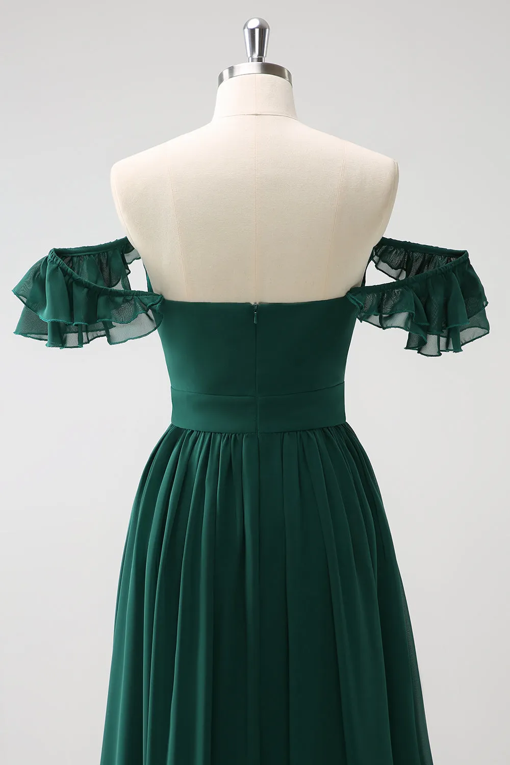 Dark Green A Line Off The Shoulder Chiffon Ruched Floor Length Bridesmaid Dress sold by Wedtrend product image thumbnail 5