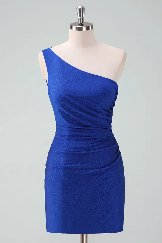 Royal Blue One Shoulder Bodycon Ruched Short Homecoming Dress made by Wedtrend