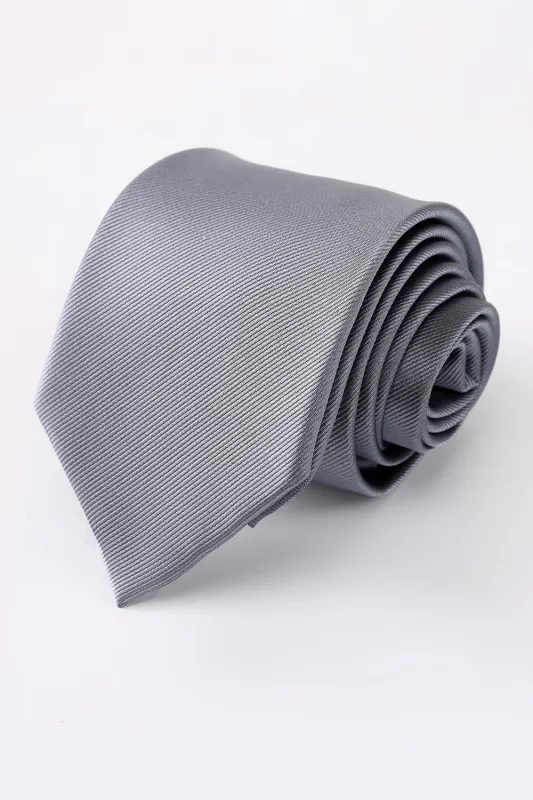 Men's Grey Solid Formal Satin Wide Tie For Wedding made by Wedtrend