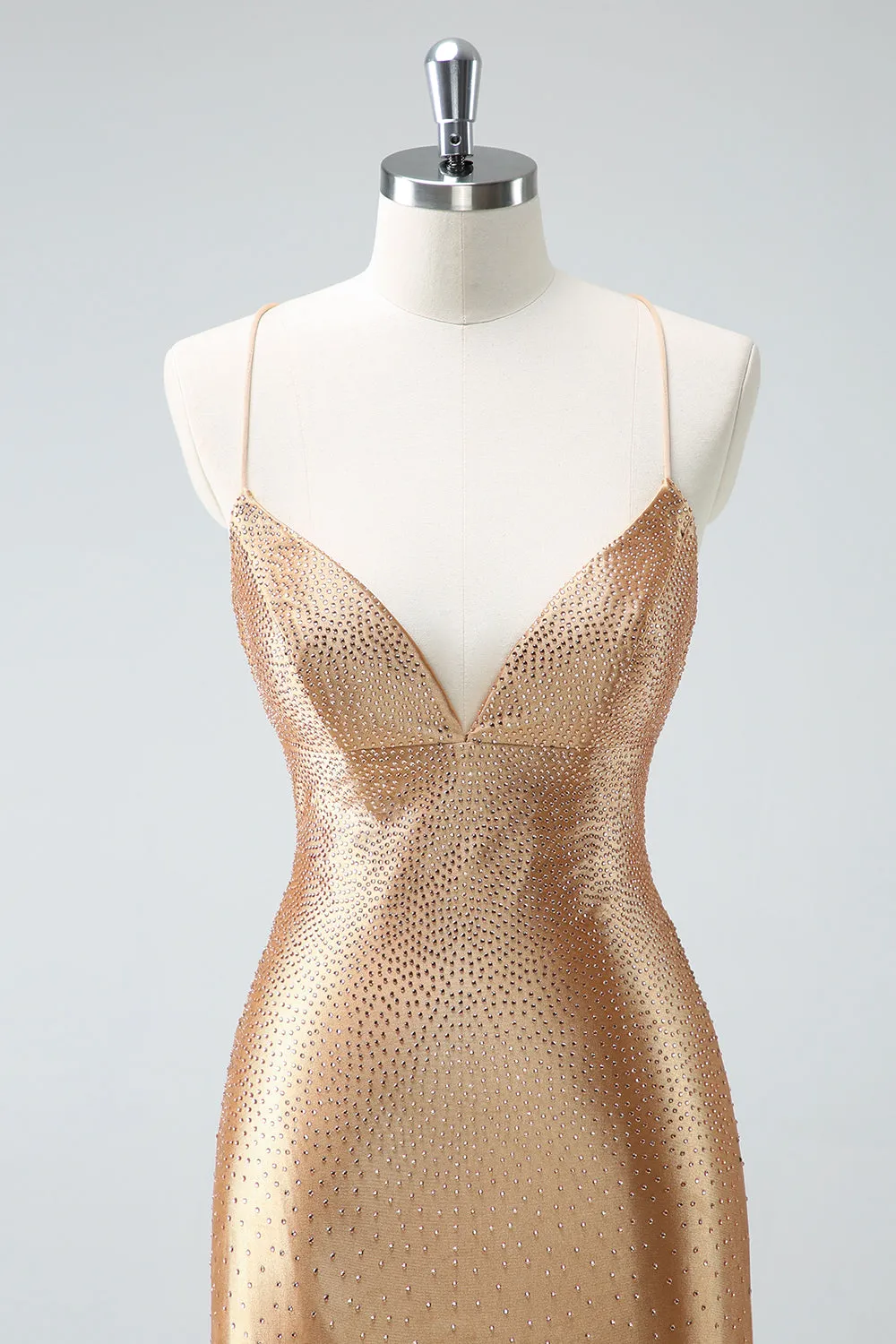 Gorgeous Golden Spaghetti Straps Corset Short Tight Homecoming Dress with Beading sold by Wedtrend product image thumbnail 4