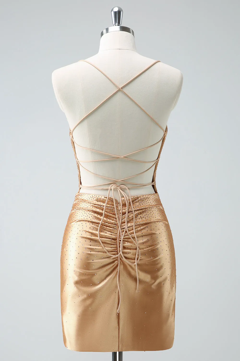Gorgeous Golden Spaghetti Straps Corset Short Tight Homecoming Dress with Beading sold by Wedtrend product image thumbnail 2