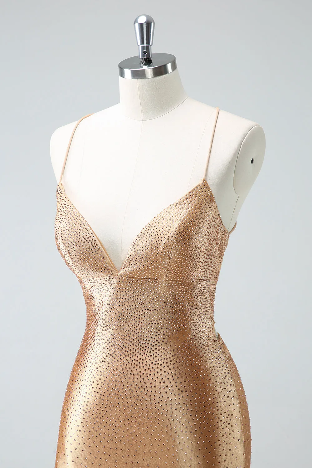 Gorgeous Golden Spaghetti Straps Corset Short Tight Homecoming Dress with Beading sold by Wedtrend product image thumbnail 5