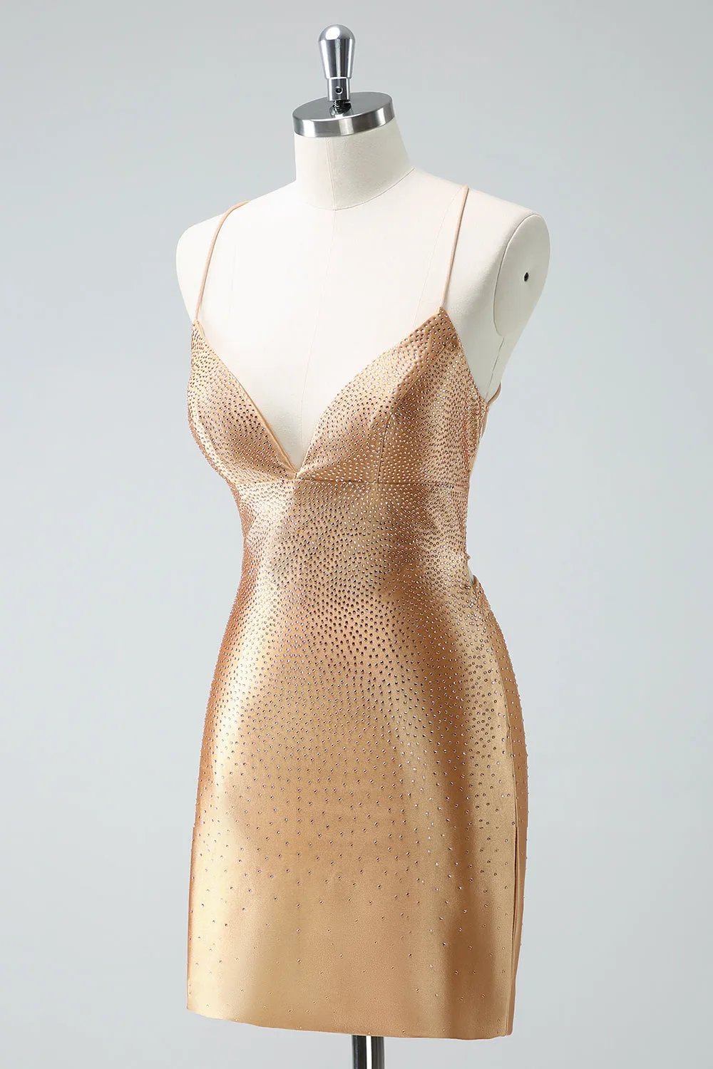 Gorgeous Golden Spaghetti Straps Corset Short Tight Homecoming Dress with Beading sold by Wedtrend product image thumbnail 3