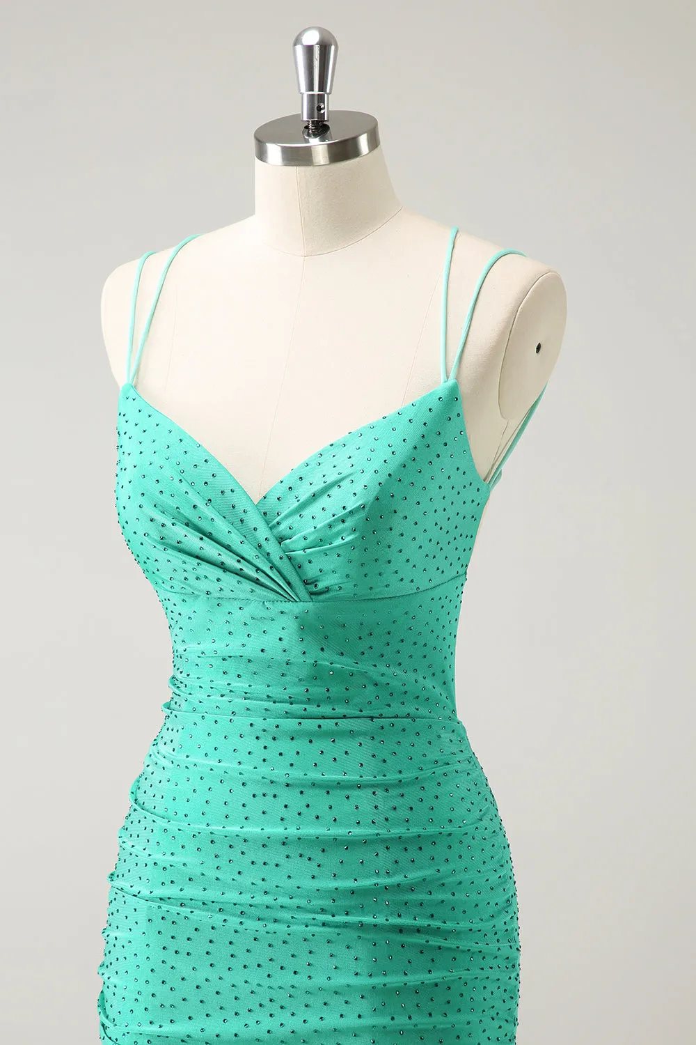 Sparkly Green Spaghetti Straps Sequins Corset Tight Homecoming Dress with Beading sold by Wedtrend product image thumbnail 5