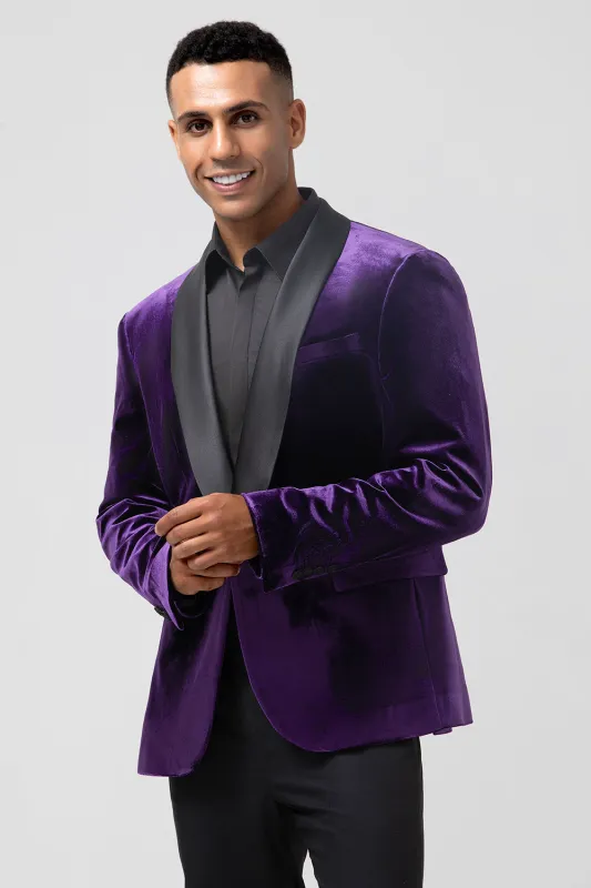 Men's Dark Purple Shawl Lapel One Button Prom Blazer sold by Wedtrend