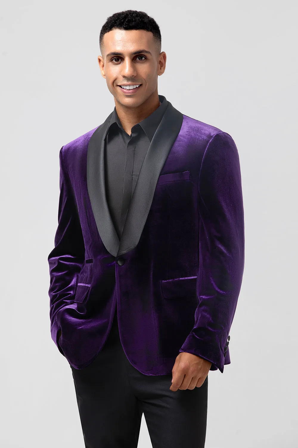 Men's Dark Purple Shawl Lapel One Button Prom Blazer sold by Wedtrend product image thumbnail 4
