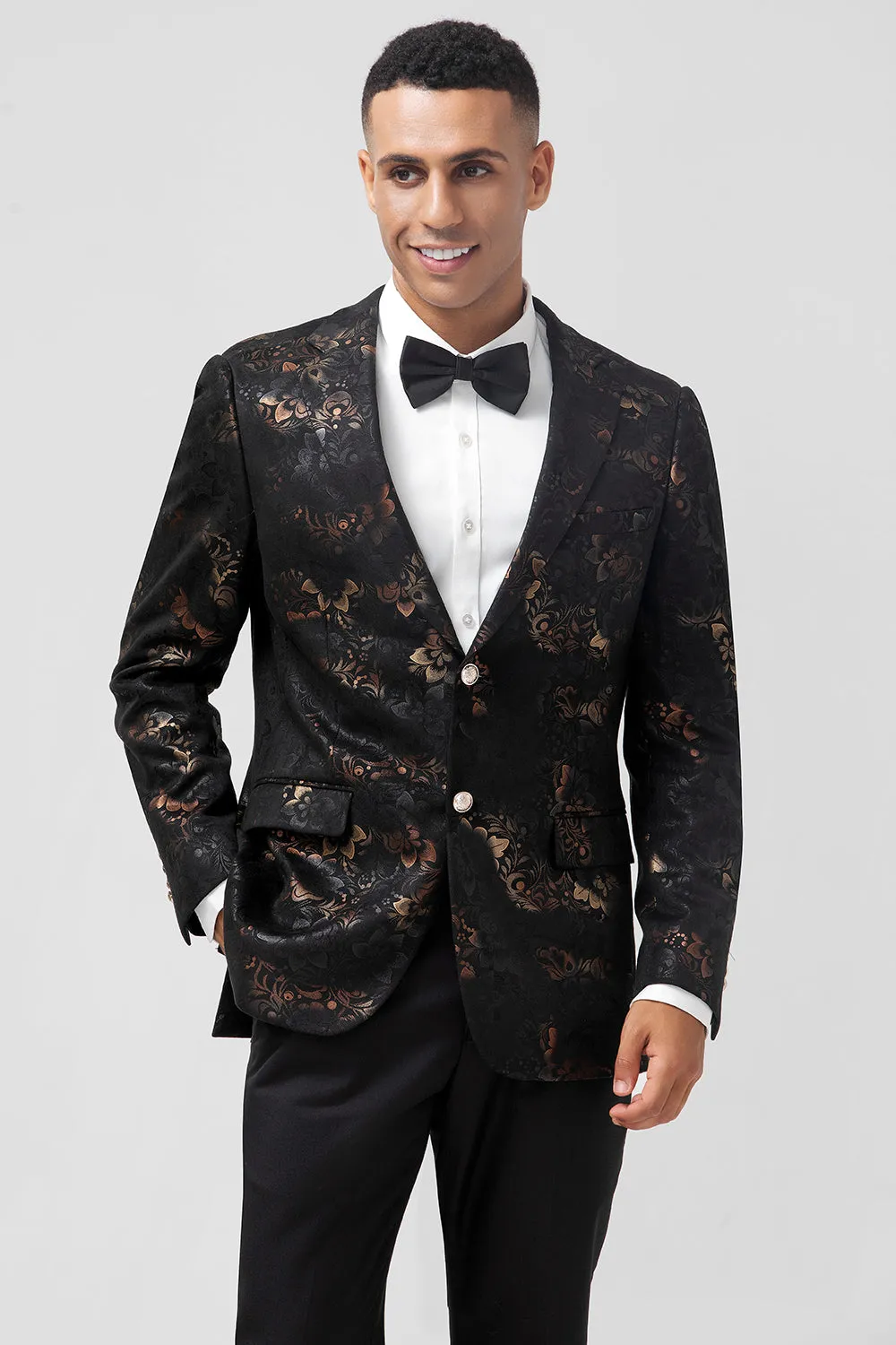 Men's Dark Brown Notched Lapel Jacquard Single Breasted Party Blazer sold by Wedtrend