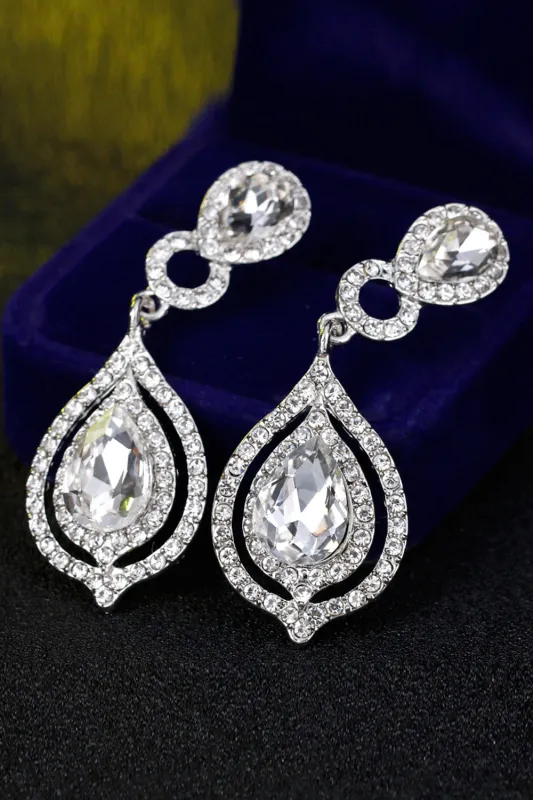 Bridal Wedding White Crystal Teardrop Pendant Earrings made by Wedtrend