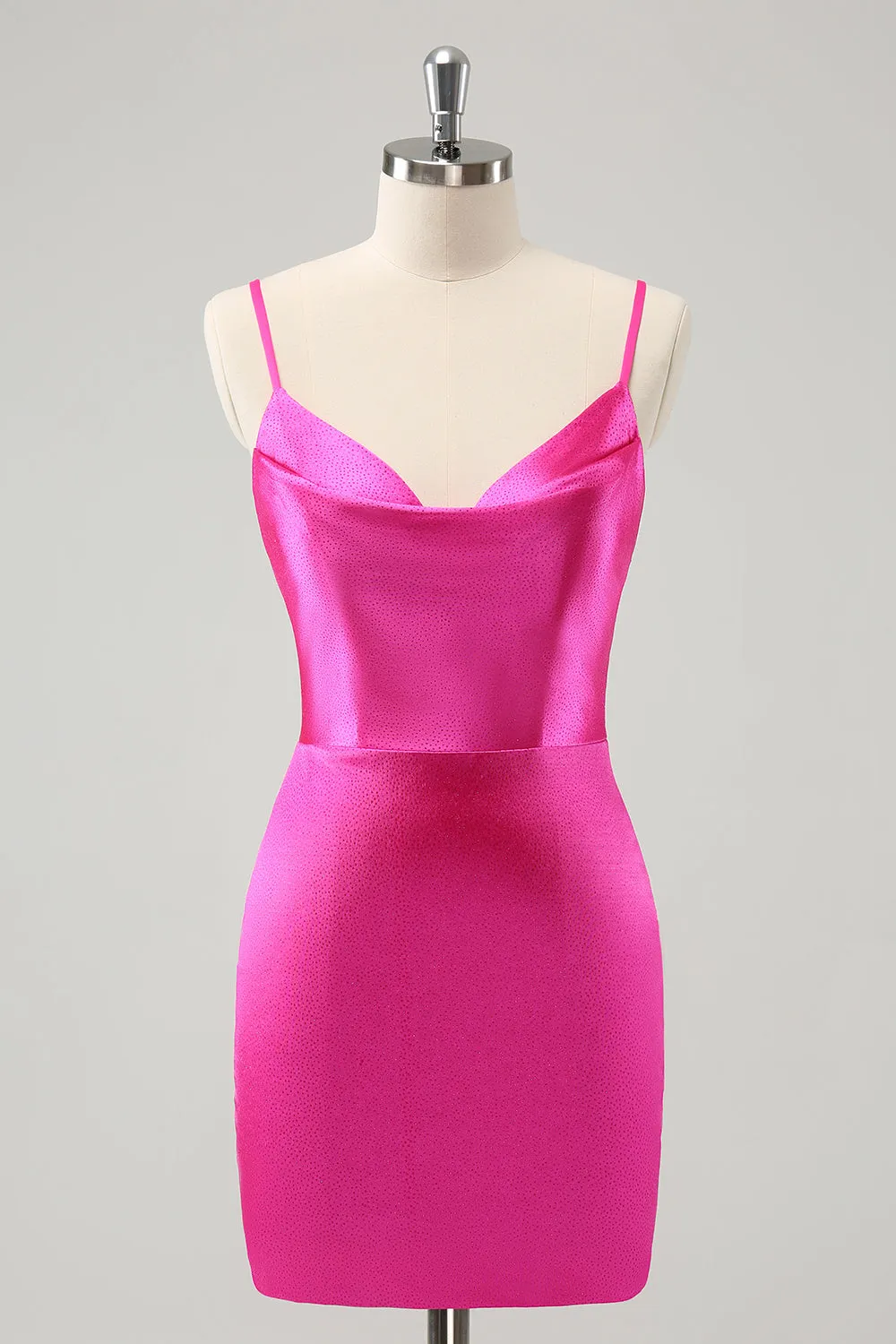 Simple Fuchsia Cowl Neck Backless Tight Short Homecoming Dress with Beading sold by Wedtrend