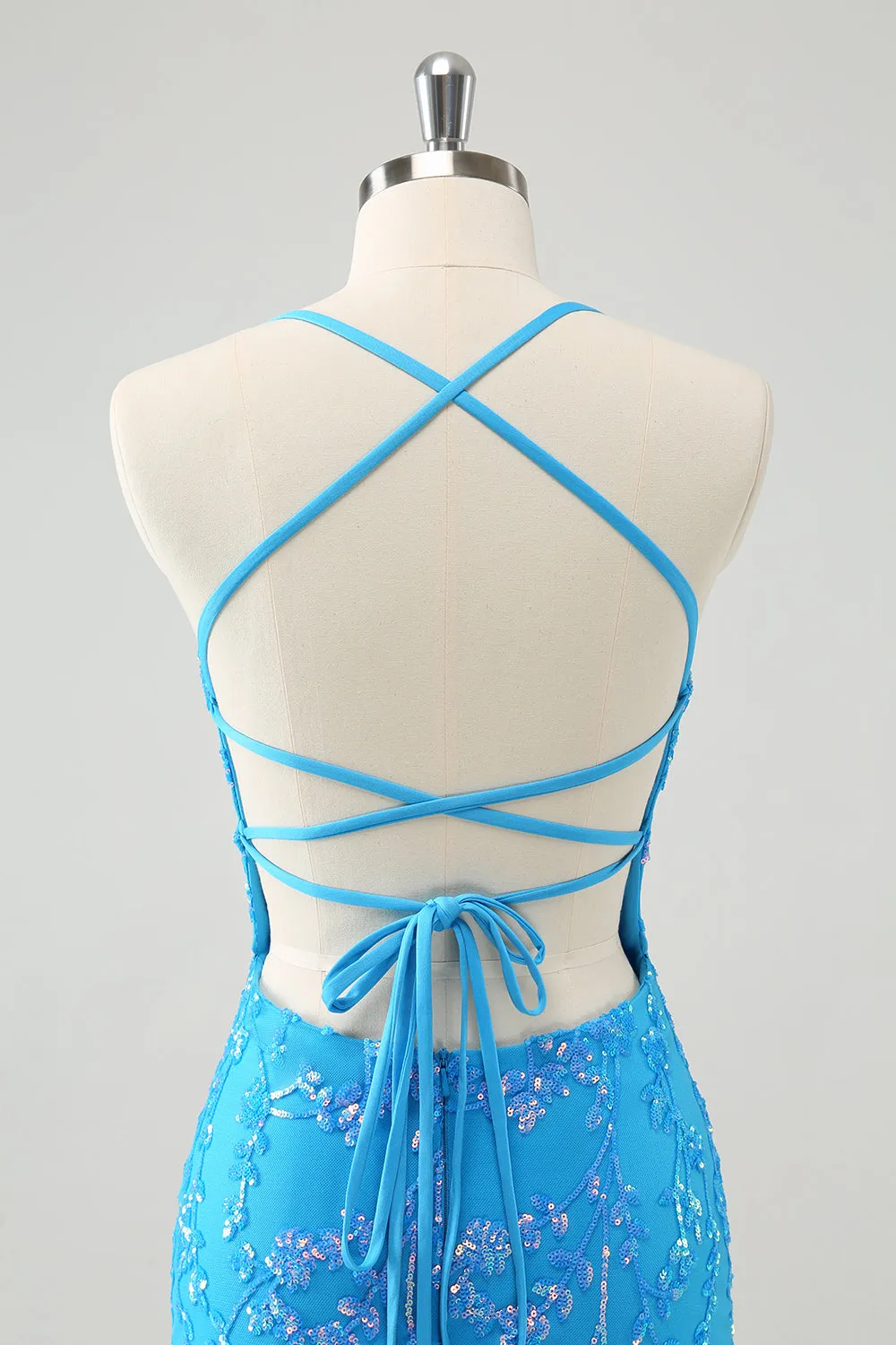 Sparkly Sky Blue Tight Short Sequin Homecoming Dress with Lace-Up Back sold by Wedtrend product image thumbnail 5