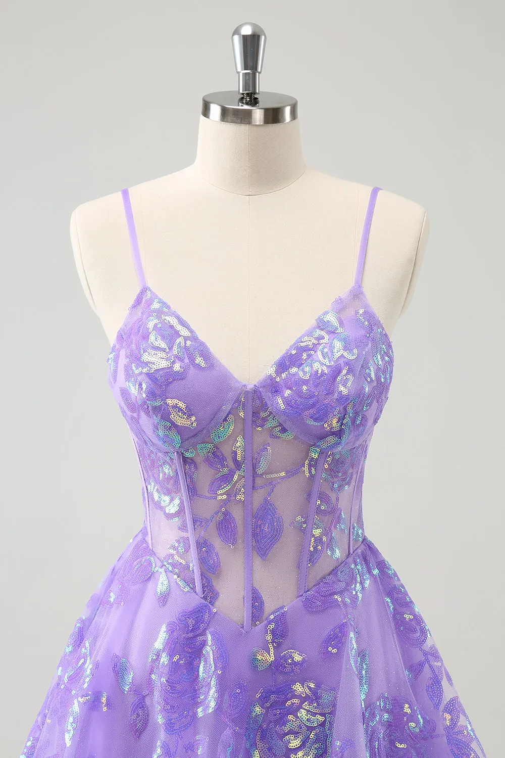 Sparkly Lilac A-Line Spaghetti Straps Sequins Corset Homecoming Dress sold by Wedtrend product image thumbnail 4