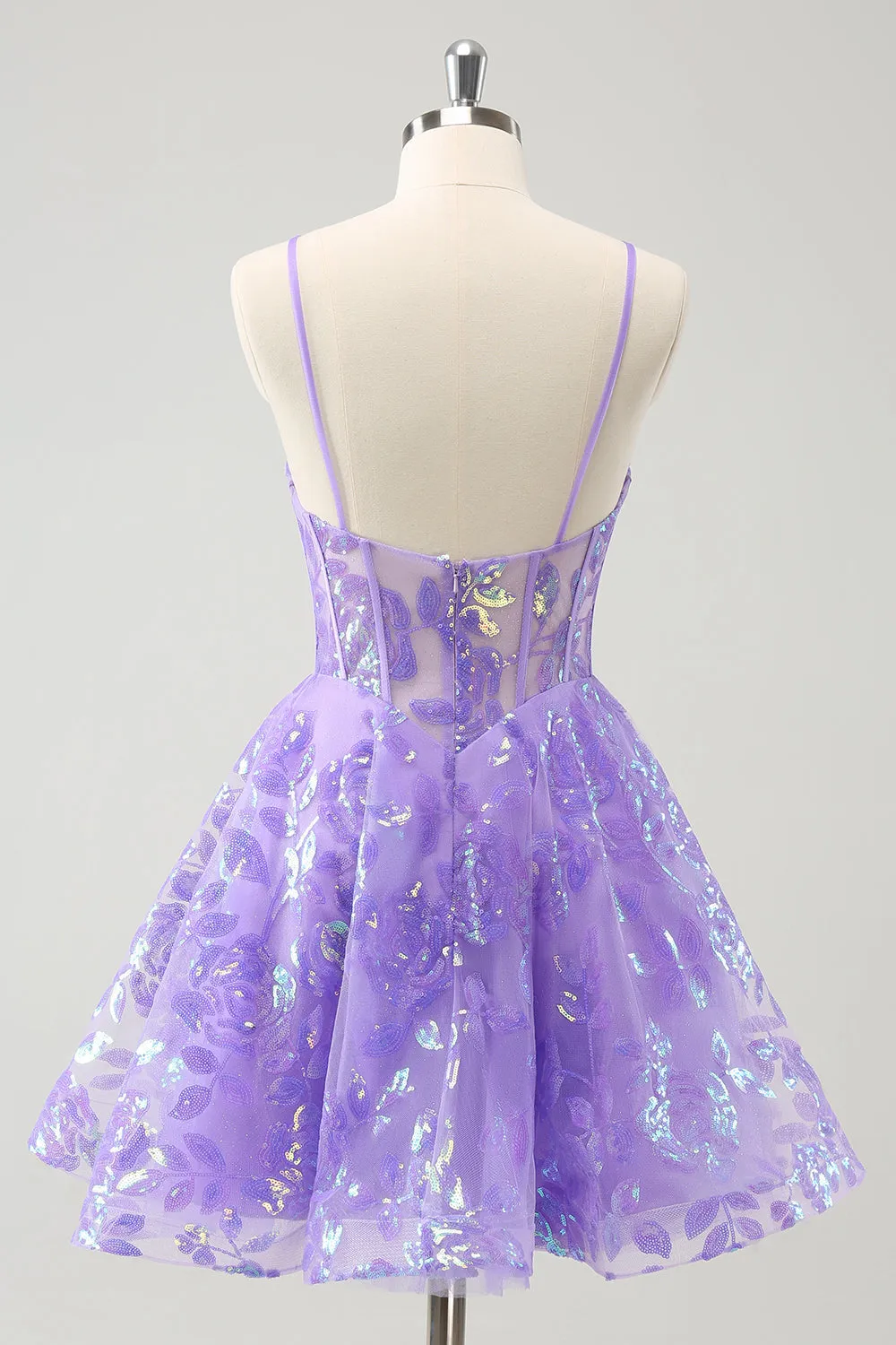 Sparkly Lilac A-Line Spaghetti Straps Sequins Corset Homecoming Dress sold by Wedtrend product image thumbnail 2