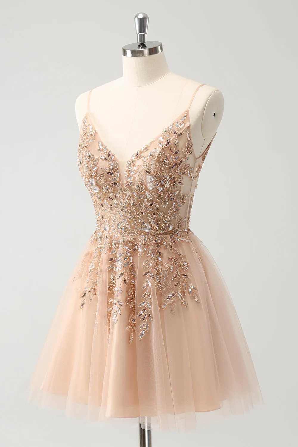 Blush A Line Spaghetti Straps Sequin Tulle Homecoming Dress with Beading sold by Wedtrend product image thumbnail 3