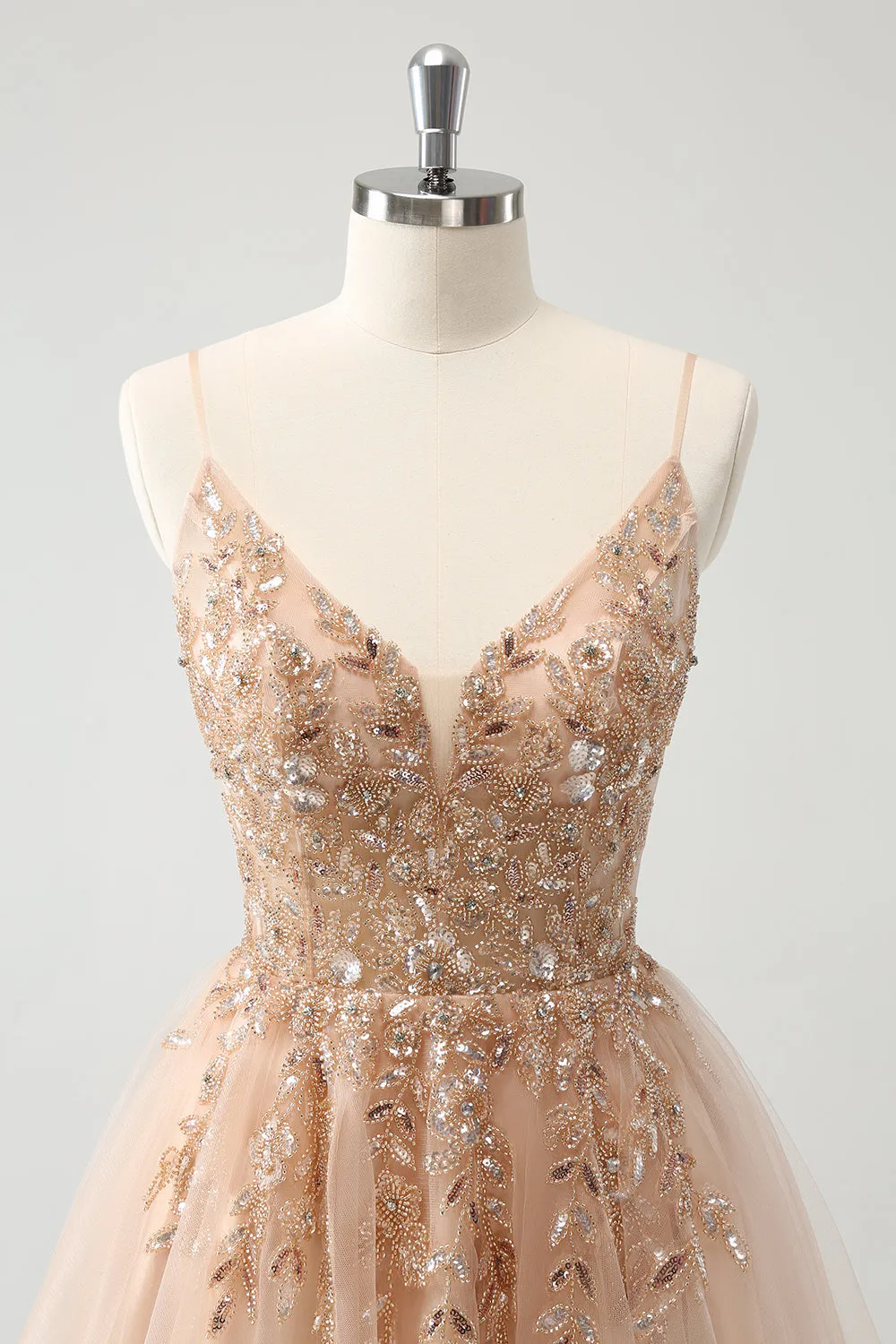 Blush A Line Spaghetti Straps Sequin Tulle Homecoming Dress with Beading sold by Wedtrend product image thumbnail 4