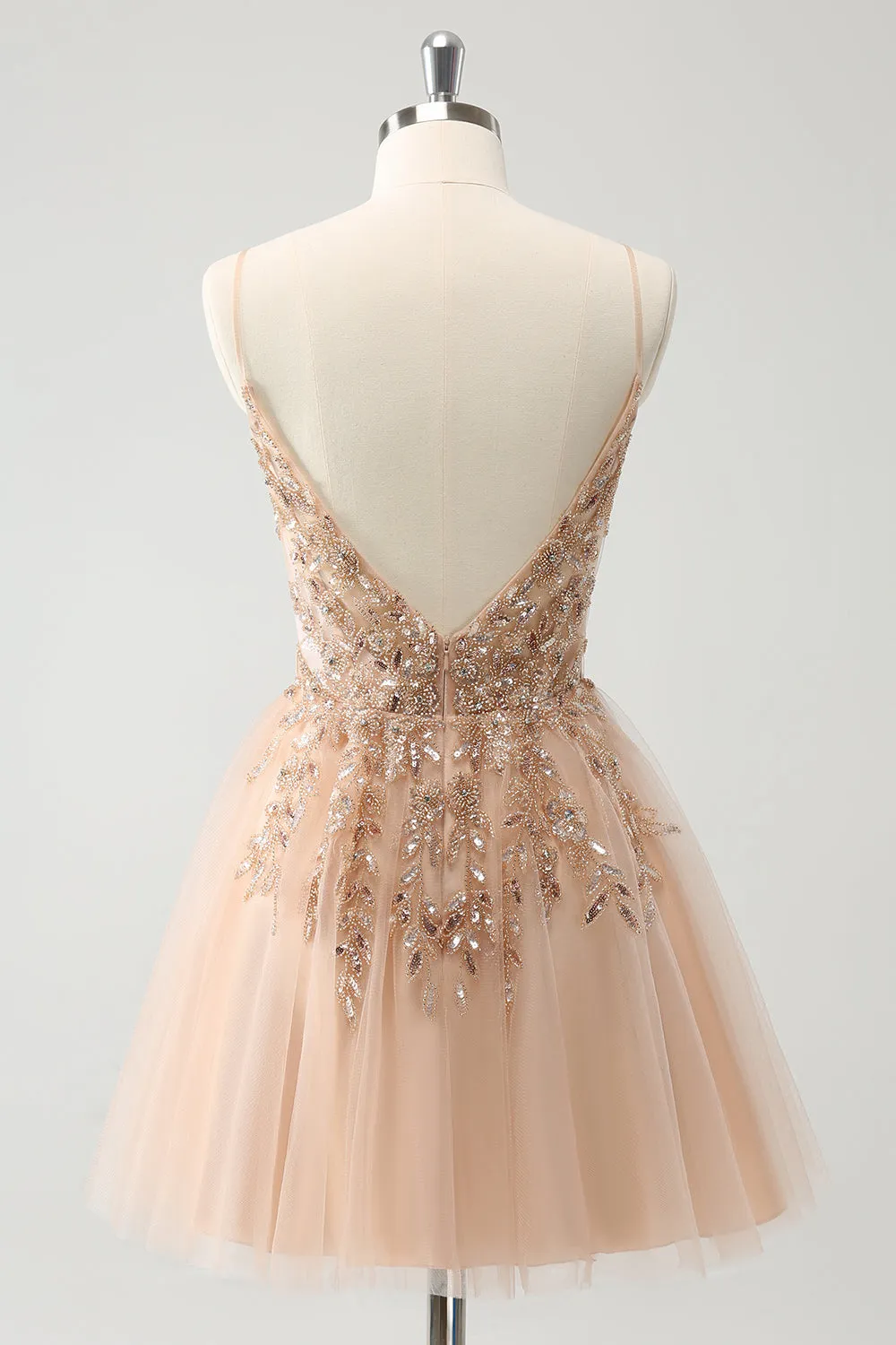 Blush A Line Spaghetti Straps Sequin Tulle Homecoming Dress with Beading sold by Wedtrend product image thumbnail 2