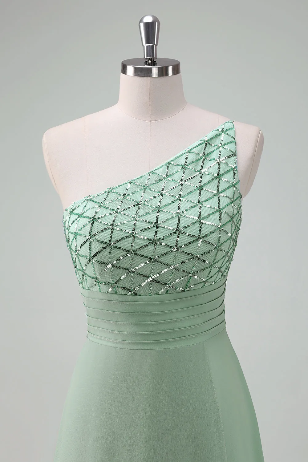 Sparkly Green A Line One Shoulder Floor Length Bridesmaid Dress sold by Wedtrend product image thumbnail 4