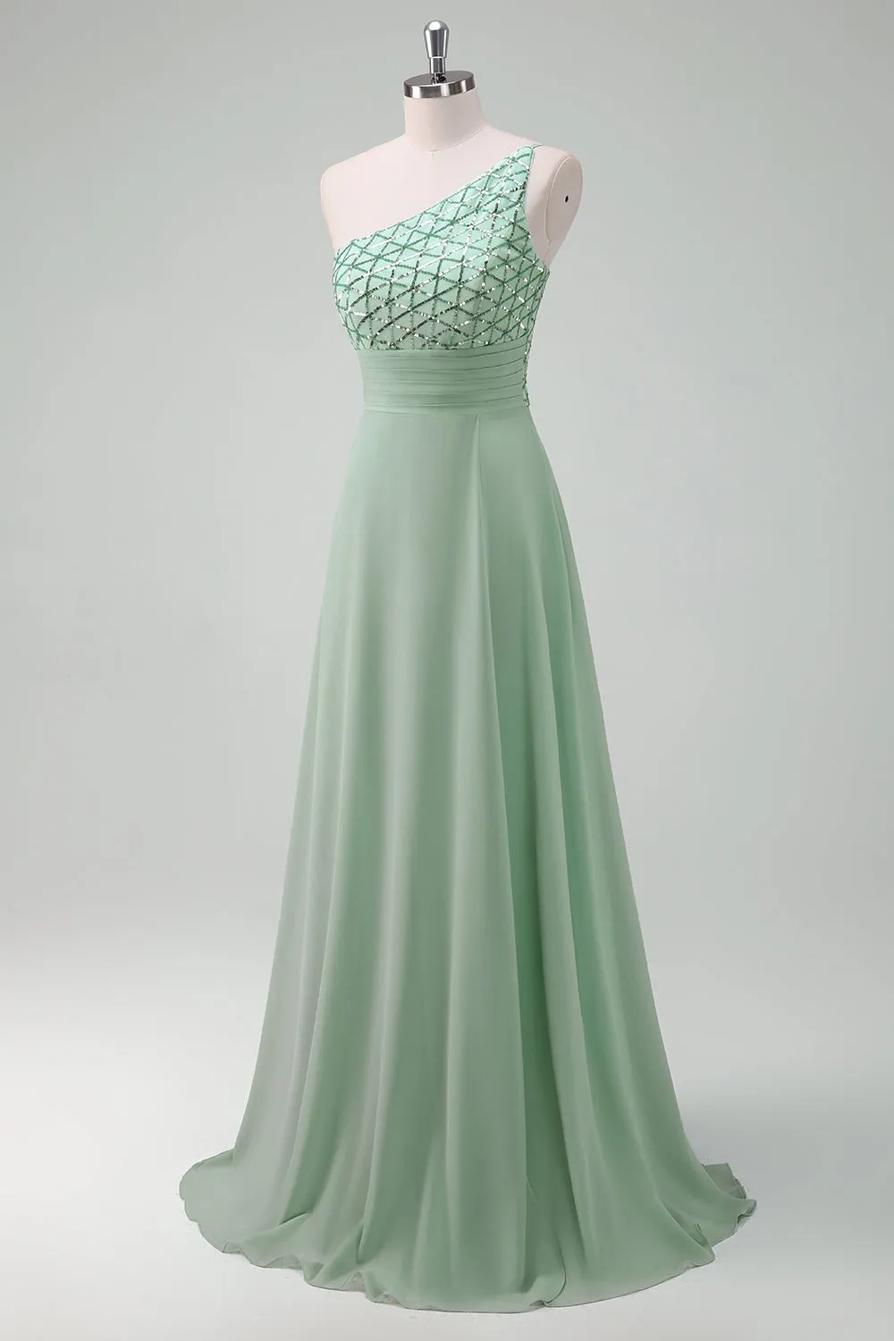 Sparkly Green A Line One Shoulder Floor Length Bridesmaid Dress sold by Wedtrend product image thumbnail 3