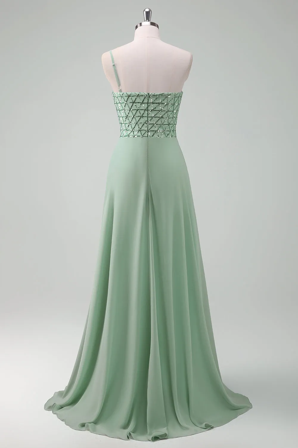 Sparkly Green A Line One Shoulder Floor Length Bridesmaid Dress sold by Wedtrend product image thumbnail 2