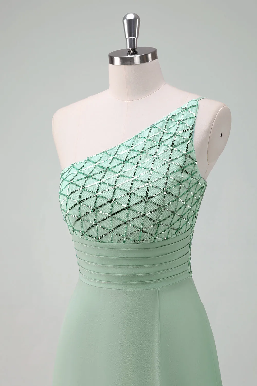 Sparkly Green A Line One Shoulder Floor Length Bridesmaid Dress sold by Wedtrend product image thumbnail 5