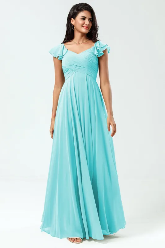 Lace-Up Back Cross A Line Chiffon Bridesmaid Dress with Ruffles made by Wedtrend