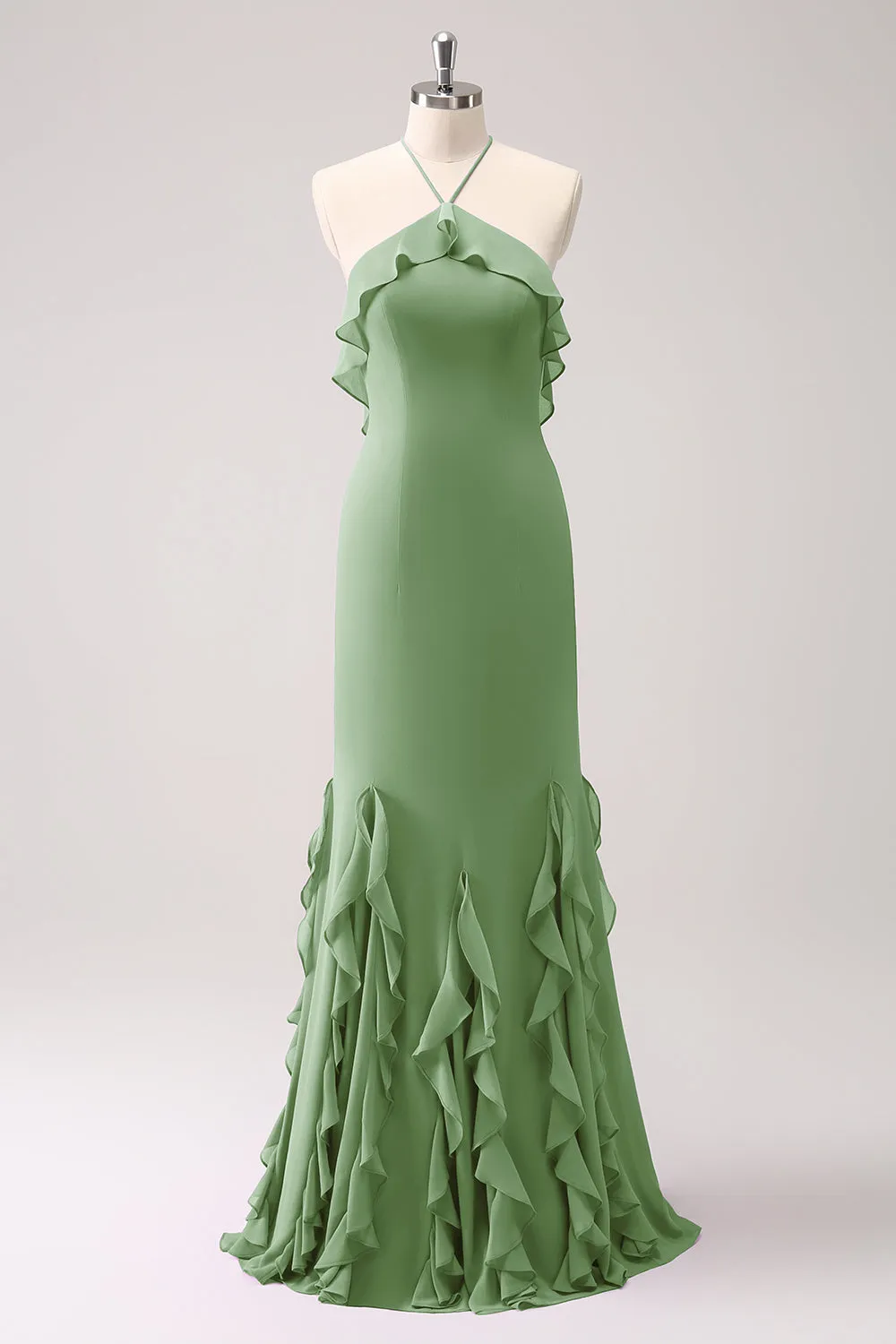 Sheath Halter Backless Floor Length Bridesmaid Dress with Ruffles sold by Wedtrend product image thumbnail 3