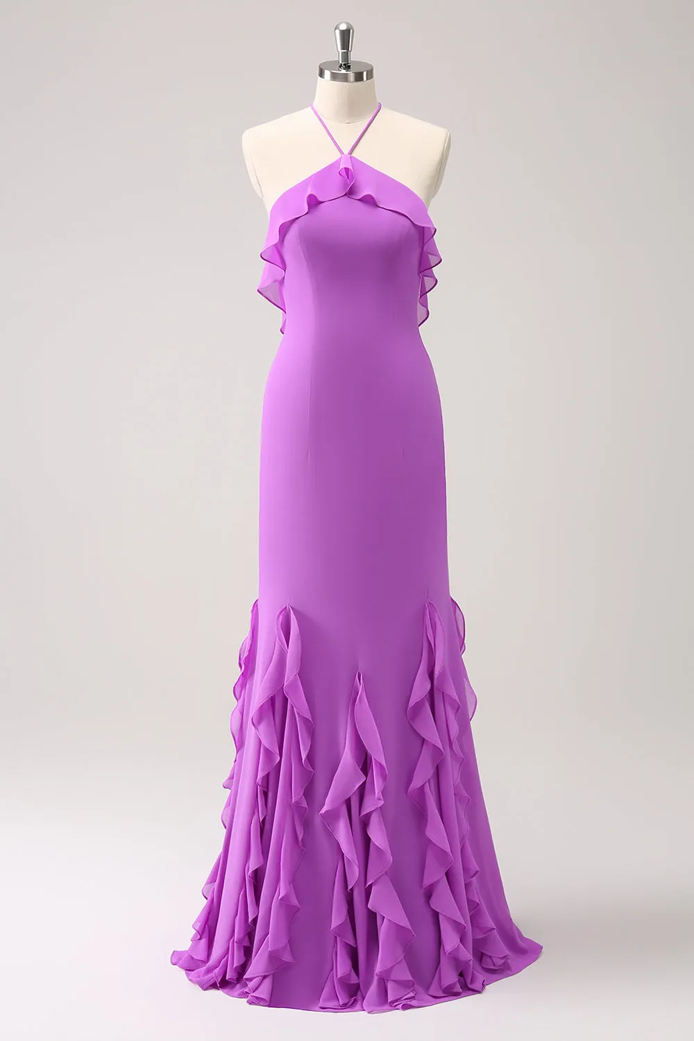 Sheath Halter Backless Floor Length Bridesmaid Dress with Ruffles sold by Wedtrend product image thumbnail 5