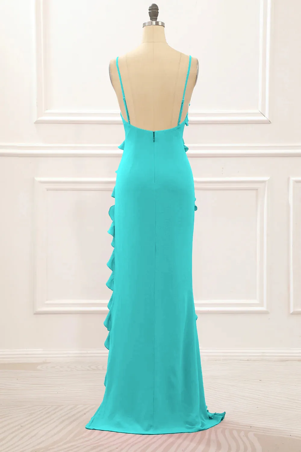 Spaghetti Straps Jade Tiered Mermaid Bridesmaid Dress With Slit sold by Wedtrend product image thumbnail 2