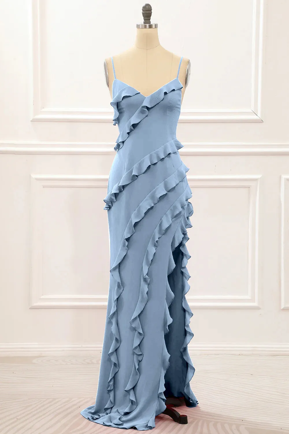 Spaghetti Straps Jade Tiered Mermaid Bridesmaid Dress With Slit sold by Wedtrend product image thumbnail 4