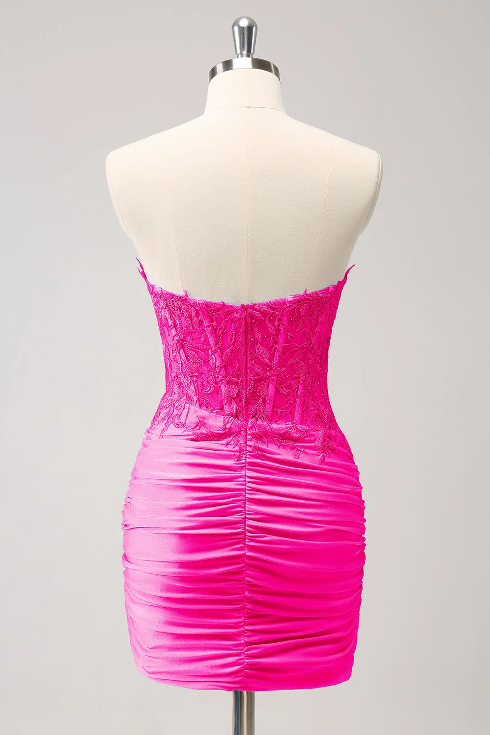 Glitter Fuchsia Tight Sweetheart Corset Short Pleated Homecoming Dress with Beading sold by Wedtrend product image thumbnail 2