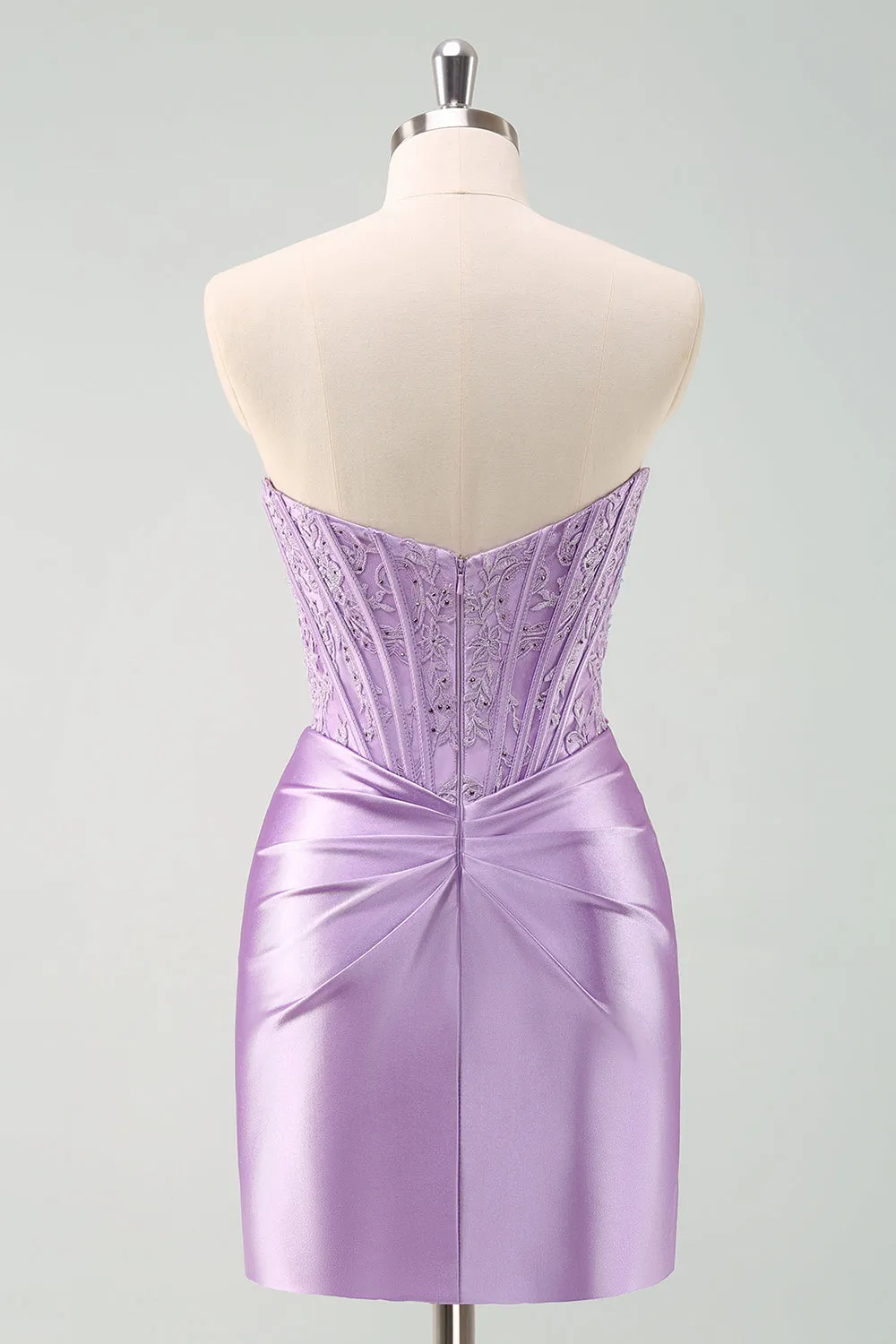 Stylish Purple Bodycon Pleated Beaded Corset Short Homecoming Dress sold by Wedtrend product image thumbnail 2