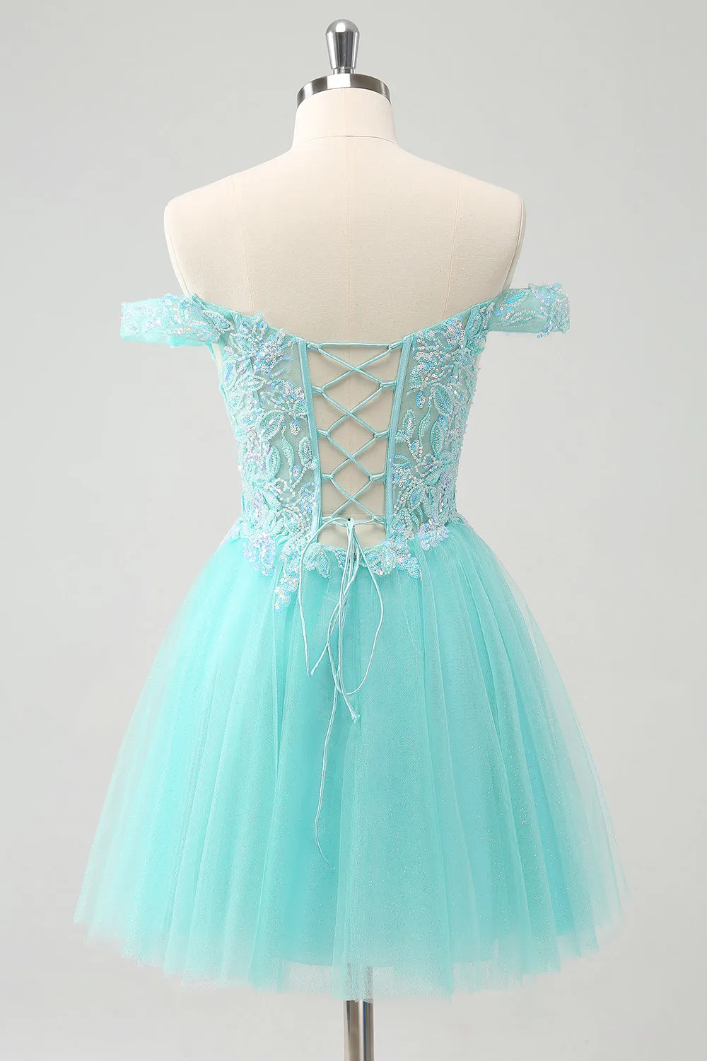Light Green A Line Sequins Pleated Corset Off The Shoulder Short Homecoming Dress sold by Wedtrend product image thumbnail 2