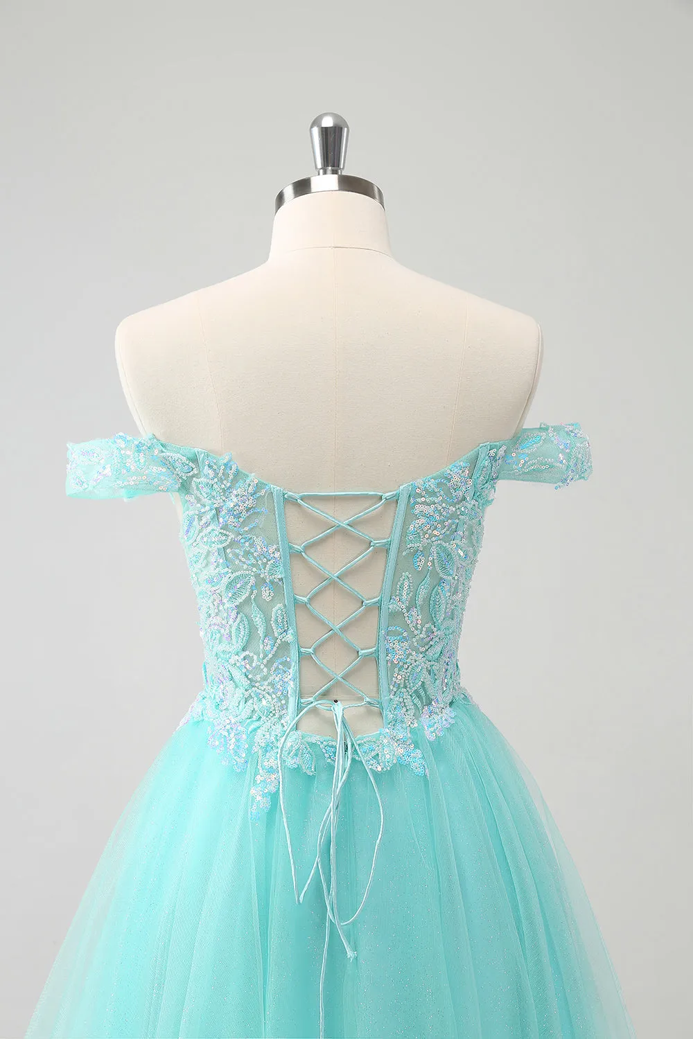 Light Green A Line Sequins Pleated Corset Off The Shoulder Short Homecoming Dress sold by Wedtrend product image thumbnail 5