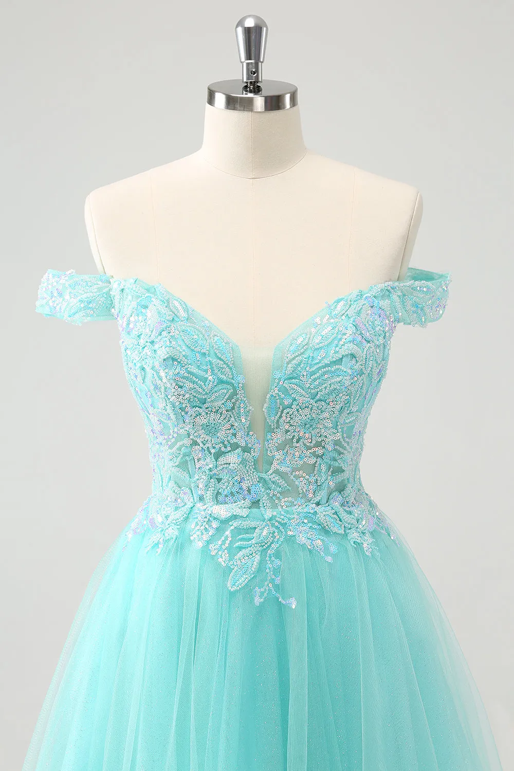 Light Green A Line Sequins Pleated Corset Off The Shoulder Short Homecoming Dress sold by Wedtrend product image thumbnail 4