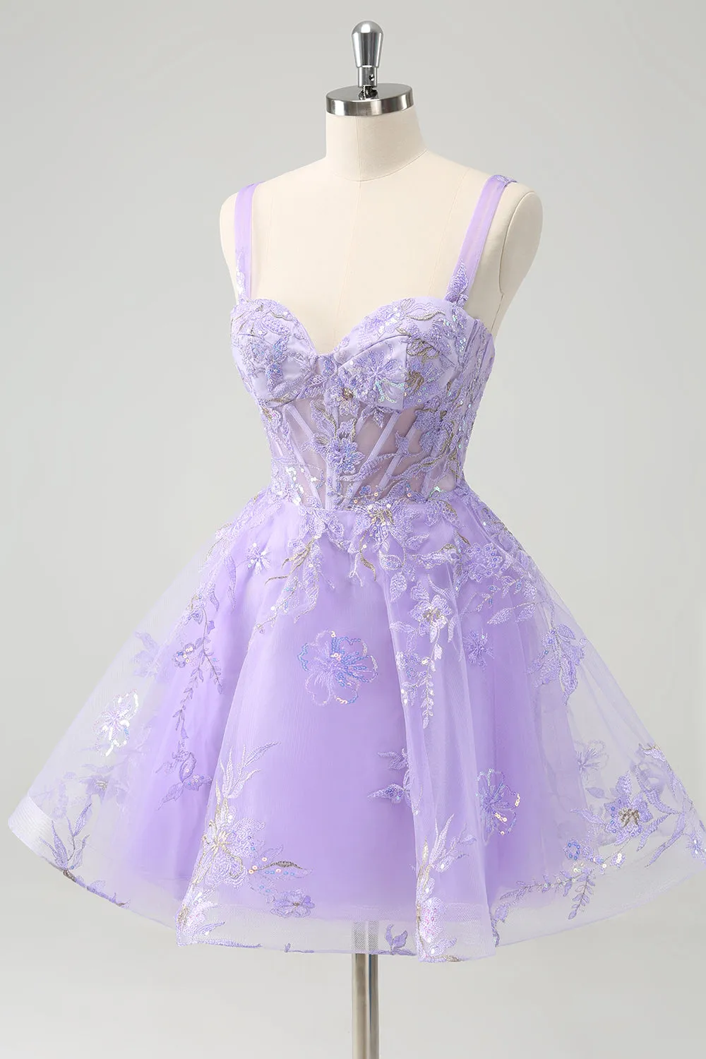 Sparkly Lilac A Line Spaghetti Straps Sequins Corset Short Appliqued Homecoming Dress sold by Wedtrend product image thumbnail 3