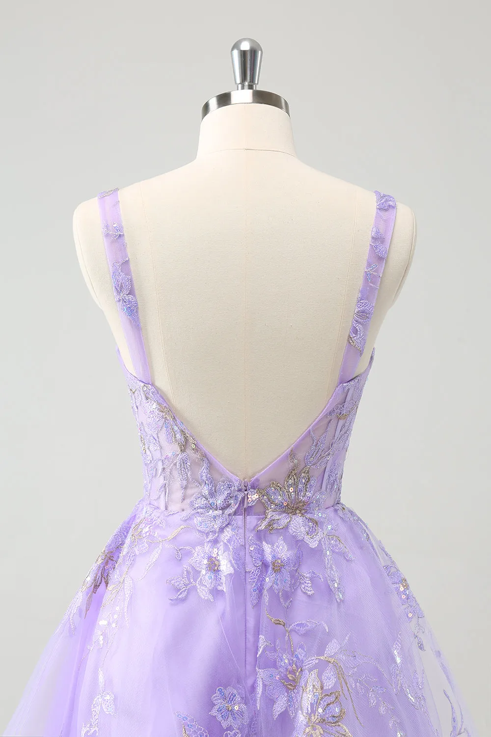 Sparkly Lilac A Line Spaghetti Straps Sequins Corset Short Appliqued Homecoming Dress sold by Wedtrend product image thumbnail 5