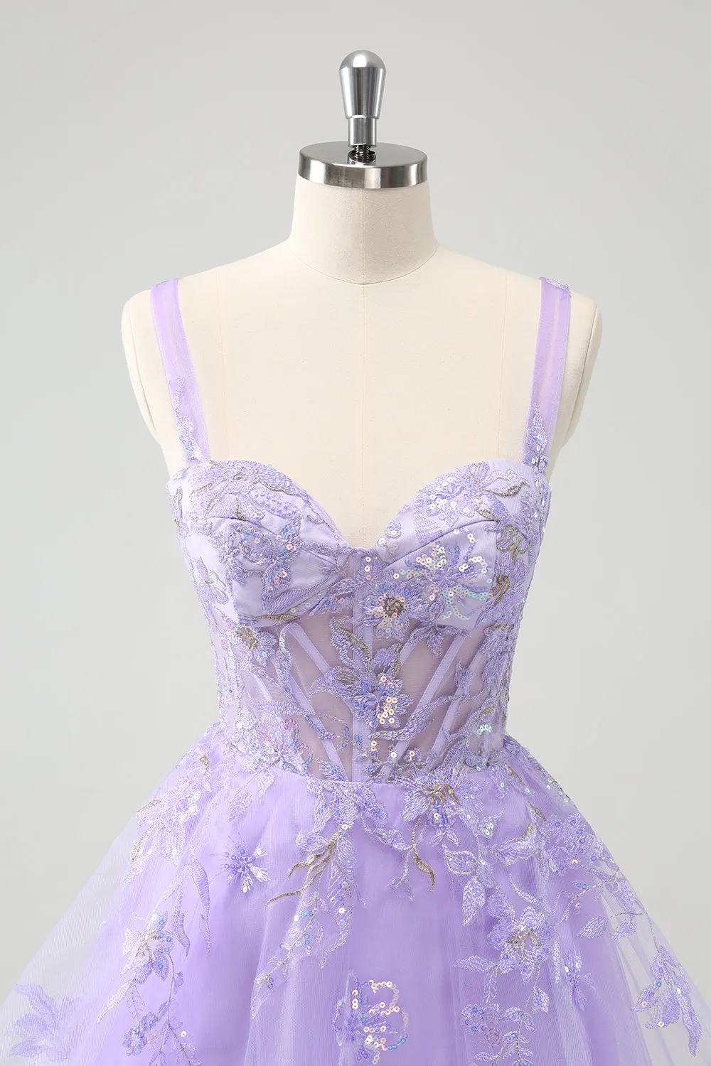Sparkly Lilac A Line Spaghetti Straps Sequins Corset Short Appliqued Homecoming Dress sold by Wedtrend product image thumbnail 4